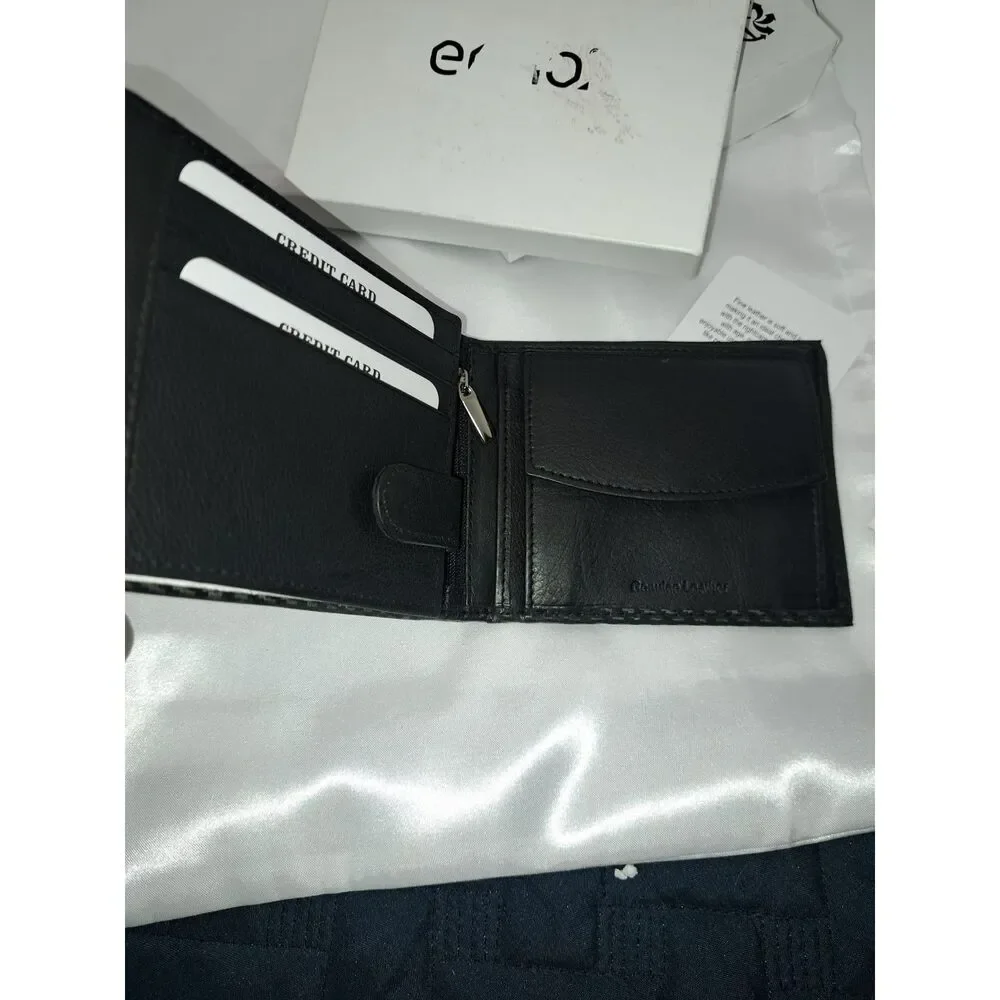 NIB- Eono Genuine Leather XL weave look Leather Black Wallet for Men